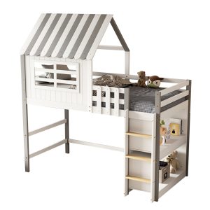 ΠΑΙΔΙΚΟ ΚΡΕΒΑΤΙ τ.MONTESSORI ΜΕ ΠΛΑΙΝΑ ΡΑΦΙΑ HOMI ΞΥΛΟ ΠΕΥΚΟΥ ΛΕΥΚΟ-ΓΚΡΙ-ΣΤΡΩΜΑ 90x190εκ