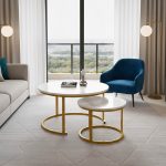 Τραπέζι σαλονιού Revelon σετ 2τεμ mdf σε απόχρωση λευκού όψης μαρμάρου 80x80x45εκ