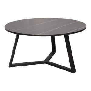 Τραπέζι σαλονιού Berton σε όψη μαρμάρου με μαύρο μέταλλο Φ80x40εκ