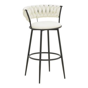 Σκαμπό μπαρ Alkia I ύφασμα σε εκρού απόχρωση- πόδι μαύρο μέταλλο 50x56x95εκ -Τιμή Σετ 2 τεμ.