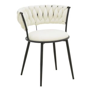 Πολυθρόνα Alkia I ύφασμα σε εκρού απόχρωση- πόδι μαύρο μέταλλο 57x58.5x72εκ -Τιμή Σετ 2 τεμ.