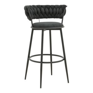 Σκαμπό μπαρ Alkia I ύφασμα σε μαύρη απόχρωση- πόδι μαύρο μέταλλο 50x56x95εκ -Τιμή Σετ 2 τεμ.