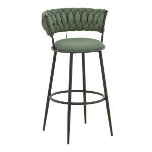 Σκαμπό μπαρ Alkia I ύφασμα σε χακί απόχρωση- πόδι μαύρο μέταλλο 50x56x95εκ -Τιμή Σετ 2 τεμ.