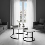 Τραπέζια σαλονιού Solme I 2τεμ σε λευκή μαρμάρου απόχρωση με μαύρα μεταλλικά πόδια