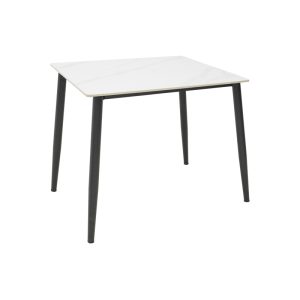 Τραπέζι Gustas λευκό μαρμάρου sintered stone-μαύρο μέταλλο 80x80x76εκ
