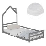 ΚΡΕΒΑΤΙ ΠΑΙΔΙΚΟ ΜΕ ΣΤΡΩΜΑ HOUSER ΞΥΛΟ ΠΕΥΚΟΥ ΣΕ ΓΚΡΙ--ΣΤΡΩΜΑ 90x190εκ