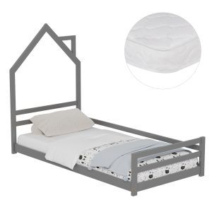 ΚΡΕΒΑΤΙ ΠΑΙΔΙΚΟ ΜΕ ΣΤΡΩΜΑ HOUSER ΞΥΛΟ ΠΕΥΚΟΥ ΣΕ ΓΚΡΙ--ΣΤΡΩΜΑ 90x190εκ