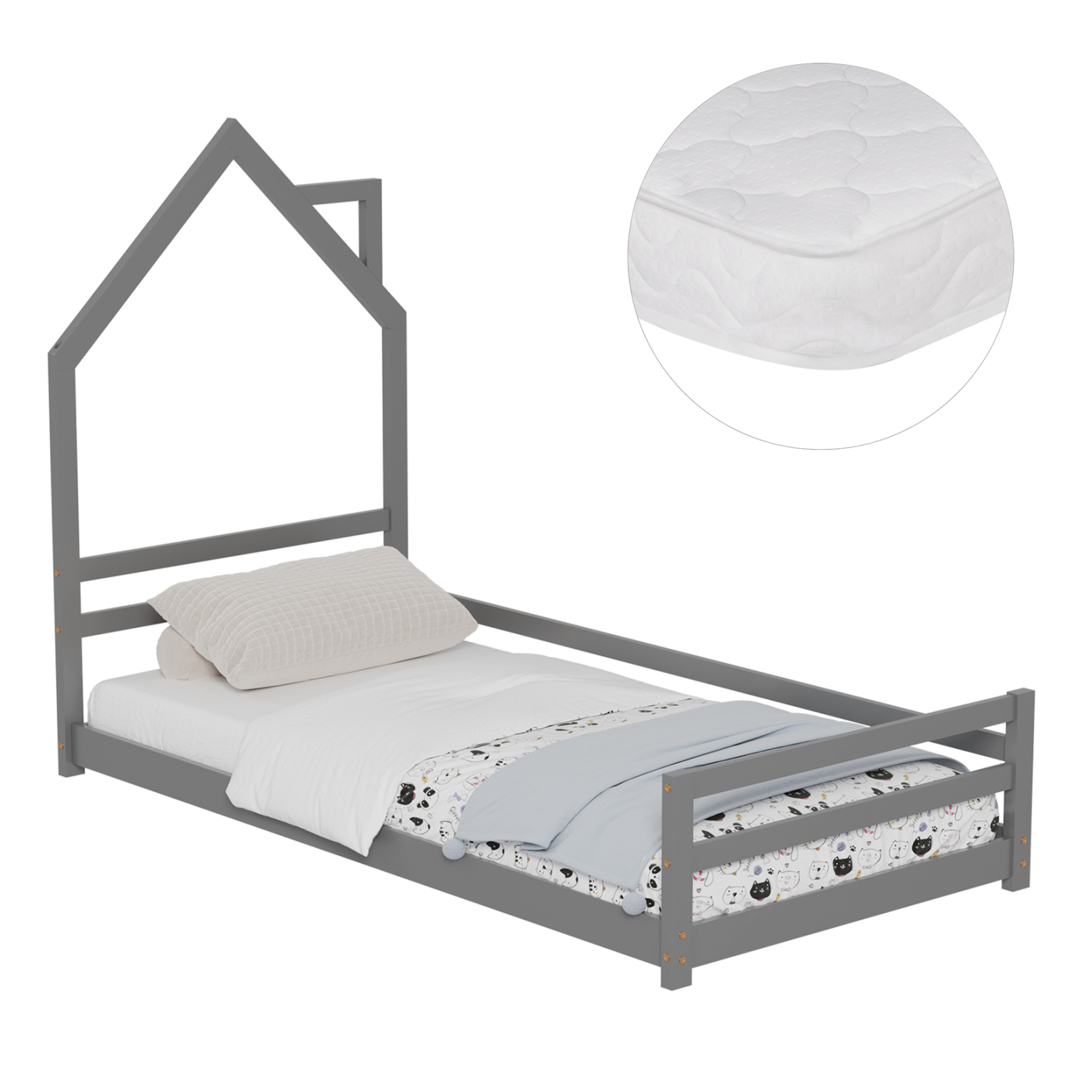 ΚΡΕΒΑΤΙ ΠΑΙΔΙΚΟ ΜΕ ΣΤΡΩΜΑ HOUSER ΞΥΛΟ ΠΕΥΚΟΥ ΣΕ ΓΚΡΙ--ΣΤΡΩΜΑ 90x190εκ