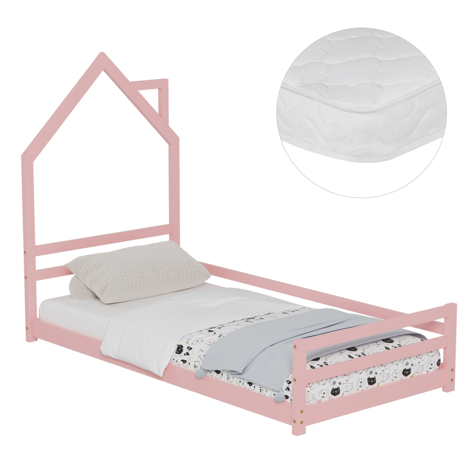 ΚΡΕΒΑΤΙ ΠΑΙΔΙΚΟ ΜΕ ΣΤΡΩΜΑ HOUSER ΞΥΛΟ ΠΕΥΚΟΥ ΣΕ ΡΟΖ--ΣΤΡΩΜΑ 90x190εκ