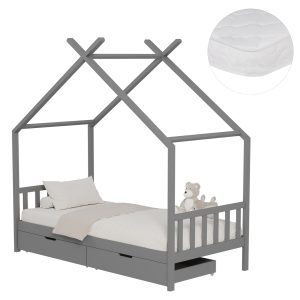 ΚΡΕΒΑΤΙ ΠΑΙΔΙΚΟ ΜΕ ΣΤΡΩΜΑ KLARICE ΞΥΛΟ ΠΕΥΚΟΥ ΣΕ ΓΚΡΙ--ΣΤΡΩΜΑ 90x190εκ