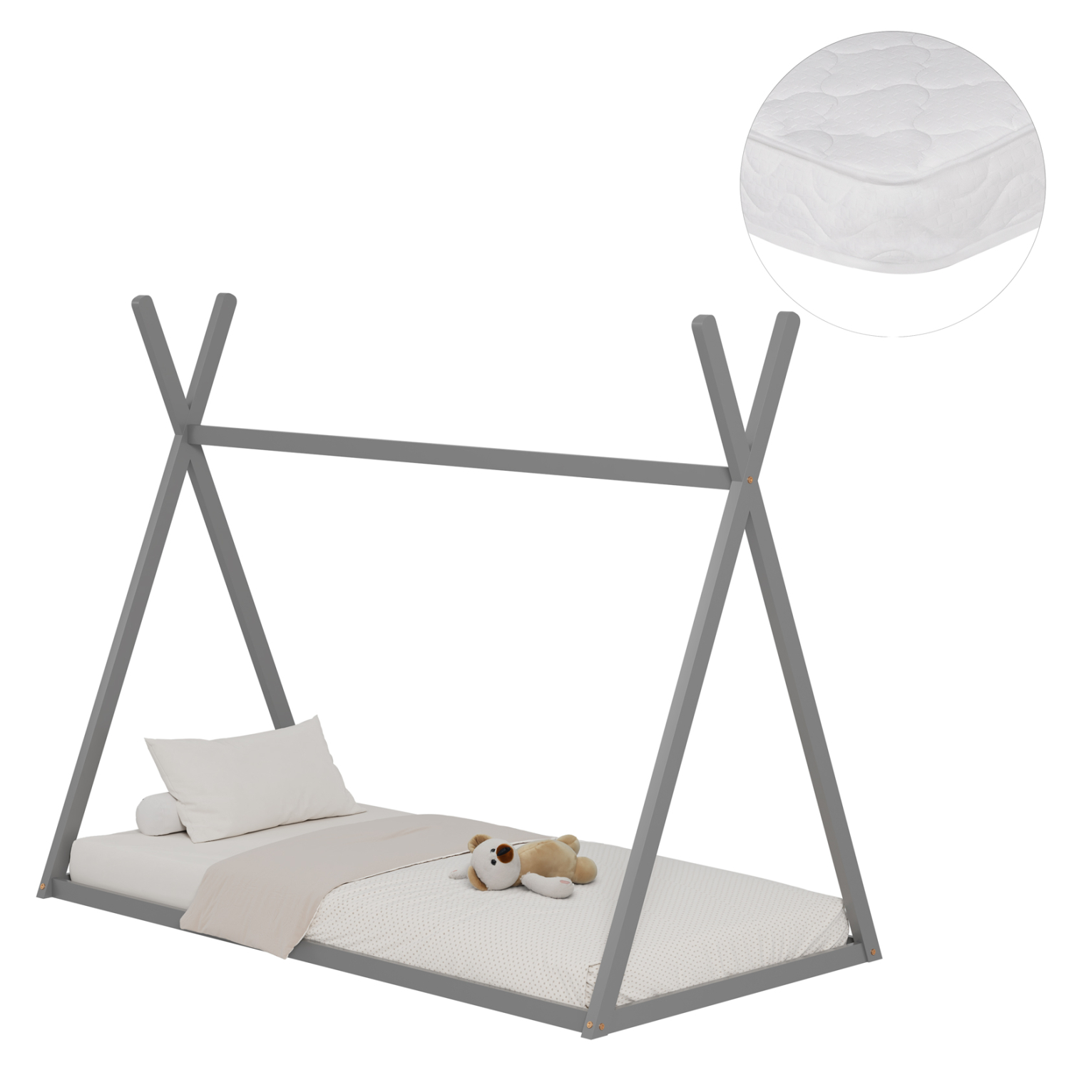 ΚΡΕΒΑΤΙ ΠΑΙΔΙΚΟ ΜΕ ΣΤΡΩΜΑ MUNK ΞΥΛΟ ΠΕΥΚΟΥ ΣΕ ΓΚΡΙ--ΣΤΡΩΜΑ 90x190εκ