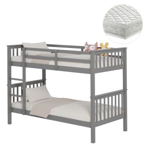 ΚΟΥΚΕΤΑ ΠΑΙΔΙΚΗ ΜΕ 2 ΣΤΡΩΜΑΤΑ LANTAI ΞΥΛΟ ΠΕΥΚΟΥ ΓΚΡΙ--ΣΤΡΩΜΑΤΑ 90x190εκ