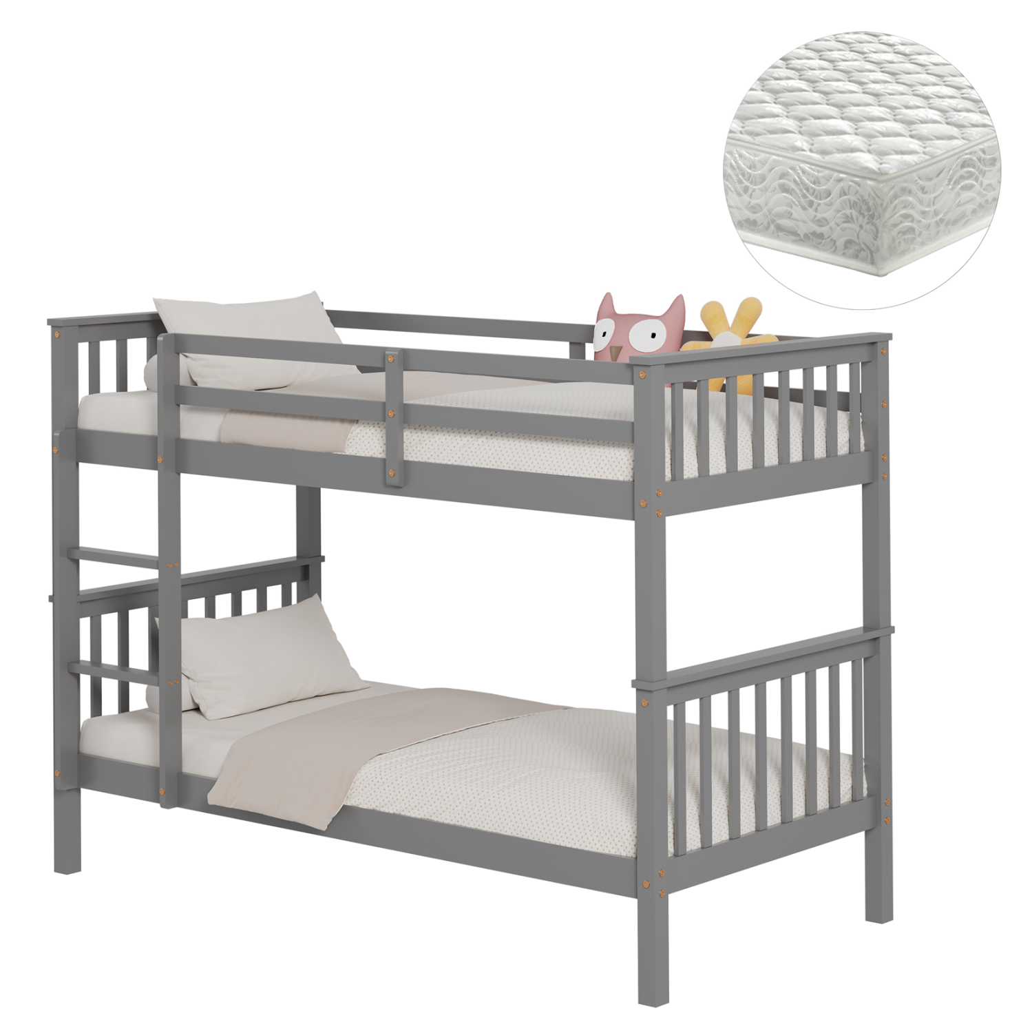 ΚΟΥΚΕΤΑ ΠΑΙΔΙΚΗ ΜΕ 2 ΣΤΡΩΜΑΤΑ LANTAI ΞΥΛΟ ΠΕΥΚΟΥ ΓΚΡΙ--ΣΤΡΩΜΑΤΑ 90x190εκ