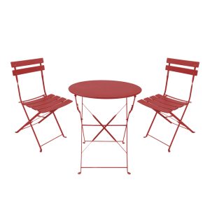 Τραπεζαρία Bistro σετ 3τεμ μεταλλική αναδιπλούμενη σε terracotta απόχρωση Φ60x71εκ