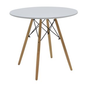 Τραπέζι Julita MDF λευκό φυσικά πόδια Φ80x73εκ