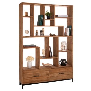 ΒΙΒΛΙΟΘΗΚΗ ROMULUS ΑΝΑΚΥΚΛΩΜΕΝΟ ΞΥΛΟ ΤΕΑΚ ΜΕ 2 ΣΥΡΤΑΡΙΑ 140x30x210,5Yεκ.