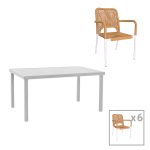 Τραπεζαρία Kliton-Norture σετ 7τεμ αλουμίνιο σε λευκή απόχρωση 150x80x74εκ