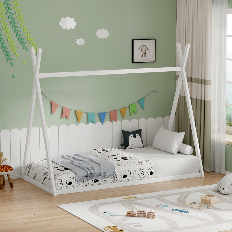 Παιδικό κρεβάτι Lilly Montessori ξύλο πεύκου λευκό 90x190εκ
