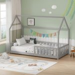 Παιδικό κρεβάτι Montessori Callan με κιγκλίδωμα γκρι 90x190εκ