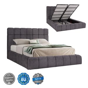 ΚΡΕΒΑΤΙ RAMON ΜΕ ΑΠΟΘ. ΧΩΡΟ ΥΦΑΣΜΑ TEDDY ΓΚΡΙ-ΓΙΑ ΣΤΡΩΜΑ 160x200εκ