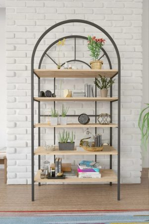 Ραφιέρα "CHAPEL" από μέταλλο σε χρώμα σκούρο καρυδί 72x30x180