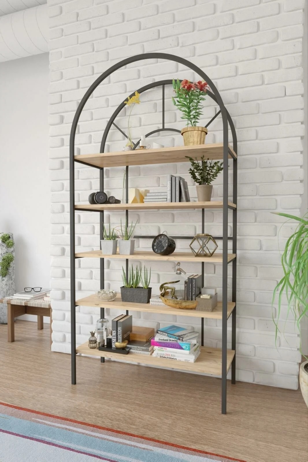 Ραφιέρα "CHAPEL" από μέταλλο σε χρώμα σκούρο καρυδί 72x30x180 - Image 2