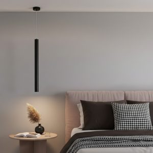 kelvo® CANAL KLV- Κρεμαστό Φωτιστικό Οροφής LED 7W 700lm 36° AC 220-240V IP20 Θερμό Λευκό 2700K - Bridgelux COB Chip & TÜV SÜD Driver - Μαύρο Ματ - Μ4 x Π4 x Υ60cm