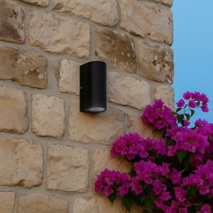 kelvo® MURANO KLV- Φωτιστικό Τοίχου / Απλίκα για 2 Λάμπες MR16 με Ντουί GU10 AC 220-240V Αδιάβροχο IP65 - Μαύρο Ματ - Μ8 x Π8 x Υ15cm