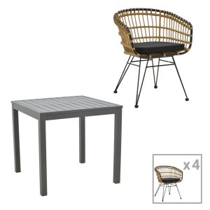 Τραπεζαρία Kliton-Naoki B σετ 5τεμ ανθρακί αλουμίνιο και