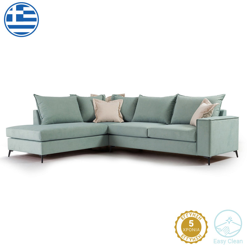 Γωνιακός καναπές δεξιά γωνία Romantic ύφασμα Ciel-Cream 290x235x95εκ