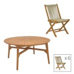 Τραπεζαρία 7τεμ Banou-Colen teak φυσικό Φ150x75εκ