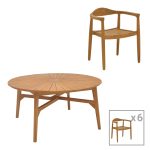 Τραπεζαρία 7τεμ Ganny-Colen teak φυσικό Φ150x75εκ