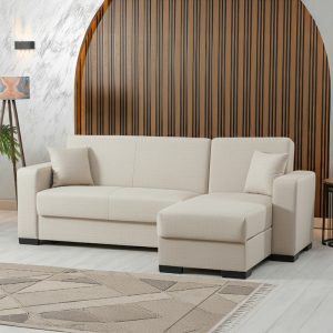 Γωνιακός καναπές-κρεβάτι αναστρέψιμος Dumma ύφασμα κρεμ 226x148x86εκ