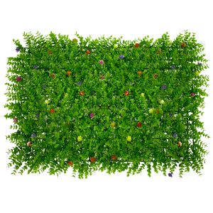BUXUS Τεχνητό Πάνελ Φυλλωσιάς / Κάθετος Κήπος Καυκάσιο Πυξάρι & Πολύχρωμα Λουλούδια - Πράσινο - Μ60 x Π8 x Υ40cm