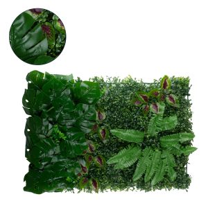 Artificial - Συνθετικό Τεχνητό Διακοσμητικό Πάνελ Φυλλωσιάς - Κάθετος Κήπος Πυξάρι - Φτέρη - Μονστέρα - Αμάραντος - Πράσινο Μ60 x Υ40 x Π8cm