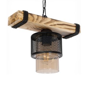 GLORA Vintage Κρεμαστό Φωτιστικό Οροφής με Ντουί 1 x E27 AC 220-240V IP20 - Μπεζ & Μαύρο - Μ29 x Π12 x Υ21cm