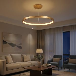 kelvo® NEMESIS KLV- Κρεμαστό Φωτιστικό Οροφής LED 75W 7500lm 180° AC 220-240V IP20 Ρυθμιζόμενο Λευκό CCT με Χειριστήριο από 2700K έως 6000K Dimmable - Lumileds SMD Chip - Χρυσό Πλατίνα - Μ100 x Π100 x Υ4cm