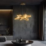 kelvo® VENOM KLV--V2 Κρεμαστό Φωτιστικό Οροφής LED 120W 12000lm 120° AC 220-240V IP20 Ρυθμιζόμενο Λευκό CCT με Χειριστήριο από 2700K έως 6000K Dimmable - Lumileds SMD Chip - Χρυσό Πλατίνα - Μ80 x Π80 x Υ80cm