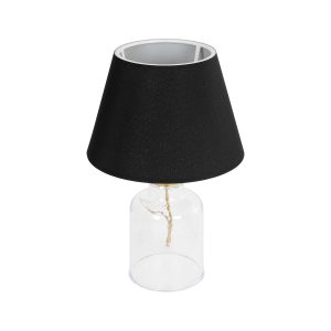 TRANS Μοντέρνο Επιτραπέζιο Φωτιστικό Πορτατίφ με Ντουί 1 x E27 AC 220-240V IP20 - Διάφανο & Μαύρο - Μ22 x Π22 x Υ34cm