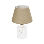 TRANS Μοντέρνο Επιτραπέζιο Φωτιστικό Πορτατίφ με Ντουί 1 x E27 AC 220-240V IP20 - Διάφανο & Μπεζ - Μ22 x Π22 x Υ34cm