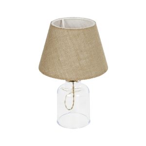 TRANS Μοντέρνο Επιτραπέζιο Φωτιστικό Πορτατίφ με Ντουί 1 x E27 AC 220-240V IP20 - Διάφανο & Μπεζ - Μ22 x Π22 x Υ34cm