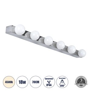 BELLA Μοντέρνο Φωτιστικό Τοίχου - Απλίκα Καθρέπτη Μπάνιου LED 18W 2052lm 300° AC 220-240V IP44 Φυσικό Λευκό 4500K - Bridgelux COB Chip & TÜV SÜD Driver - Ασημί & Λευκό - Μ70 x Π11 x Υ6cm