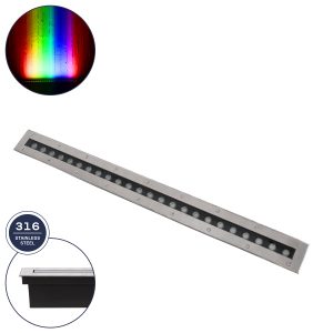UNDERGROUNDREMVI Χωνευτή Μπάρα Φωτισμού Wall Washer LED 24W 2040lm 10° DC 24V Αδιάβροχο IP68 Πολύχρωμο RGBW Dimmable DMX512 - Bridgelux SMD Chip - Ανοξείδωτο Ατσάλι SS316 - Μ100 x Π9 x Υ7.2cm / Q98.2 x 7.6cm