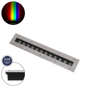 UNDERGROUNDREMVI Χωνευτή Μπάρα Φωτισμού Wall Washer LED 12W 1020lm 10° DC 24V Αδιάβροχο IP68 Πολύχρωμο RGBW Dimmable DMX512 - Bridgelux SMD Chip - Ανοξείδωτο Ατσάλι SS316 - Μ50 x Π9 x Υ7.2cm / Q48.5 x 7.5cm