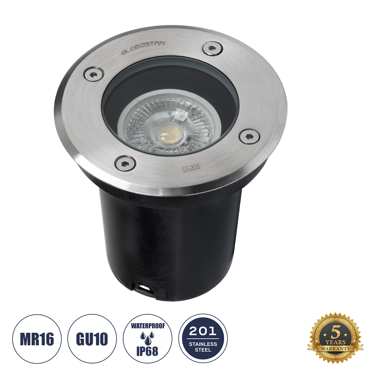 GIGO Χωνευτό Φωτιστικό Δαπέδου Σποτ για Λάμπα MR16 με Ντουί 1 x GU10 AC 220-240V Αδιάβροχο IP68 IK09 - Ανοξείδωτο Ατσάλι SS201 - Μ11 x Π11 x Υ11.5cm / Q10.4cm