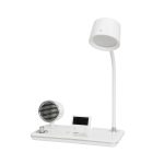 OLDY Μοντέρνο Επιτραπέζιο Φωτιστικό Γραφείου με Ασύρματη Φόρτιση 15W 3A, 5W Bluetooth Ηχείο & Ψηφιακό Ρολόι LED 3W 300lm 120° DC 5V με USB-C IP20 Ρυθμιζόμενο Λευκό CCT με Αφή 2700K/4500K/6000K Dimmable - Sanan SMD Chip - Λευκό - Μ13 x Π25 x Υ43cm