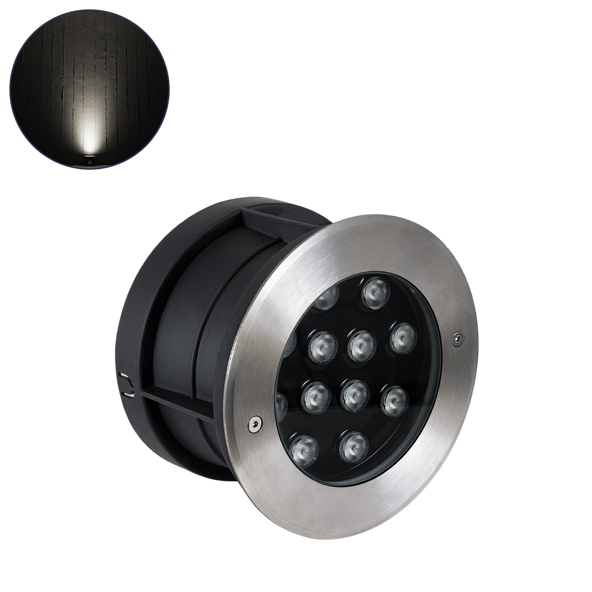 UNDERWATER-JULIA Υποβρύχιο Χωνευτό Φωτιστικό Σποτ Ειδικό για Σιντριβάνια LED 12W 1140lm 15° DC 24V Αδιάβροχο IP68 Φ18 x Υ11.2cm Φυσικό Λευκό 4500K - Ανοξείδωτο Ατσάλι