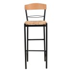 Σκαμπό μπαρ μεταλλικό με πλάτη - Πάτος ψάθας μαύρο/μπεζ 35x39x108