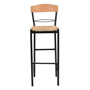 Σκαμπό μπαρ μεταλλικό με πλάτη - Πάτος ψάθας μαύρο/μπεζ 35x39x108