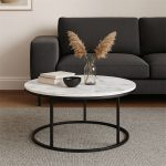 Τραπέζι σαλονιού Sikele λευκή όψη μαρμάρου και μαύρα μεταλλικά πόδια Φ60x40εκ